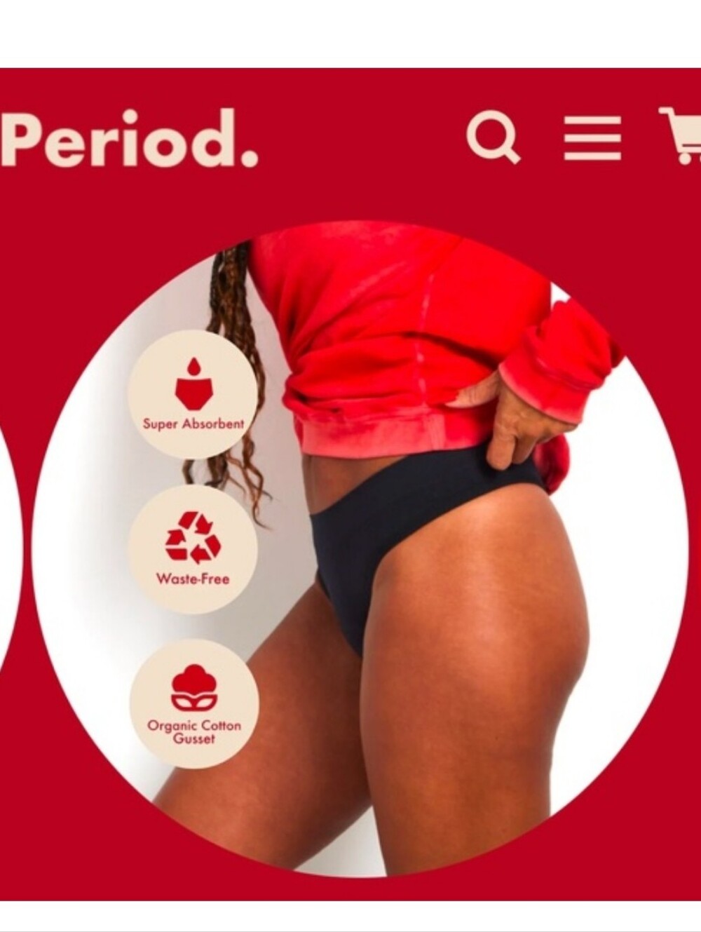 Period. The Thong In Sporty Stretch For Light Flow Organic Cotton Blend NIB Sz L - Picture 8 of 9